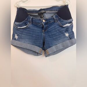 Motherhood Blue Distressed Jean Shorts